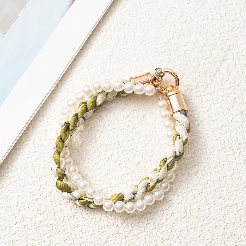 Douyin-Style Pearl Phone Lanyard with Silk Scarf Strap & Pendant