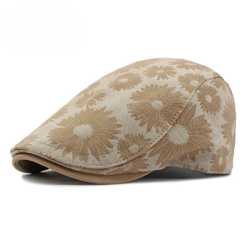Unisex Retro Daisy Floral Print Flat Cap British Style Ivy Cabbie Hat Men Women Casual Beret Fashion Forward Cap