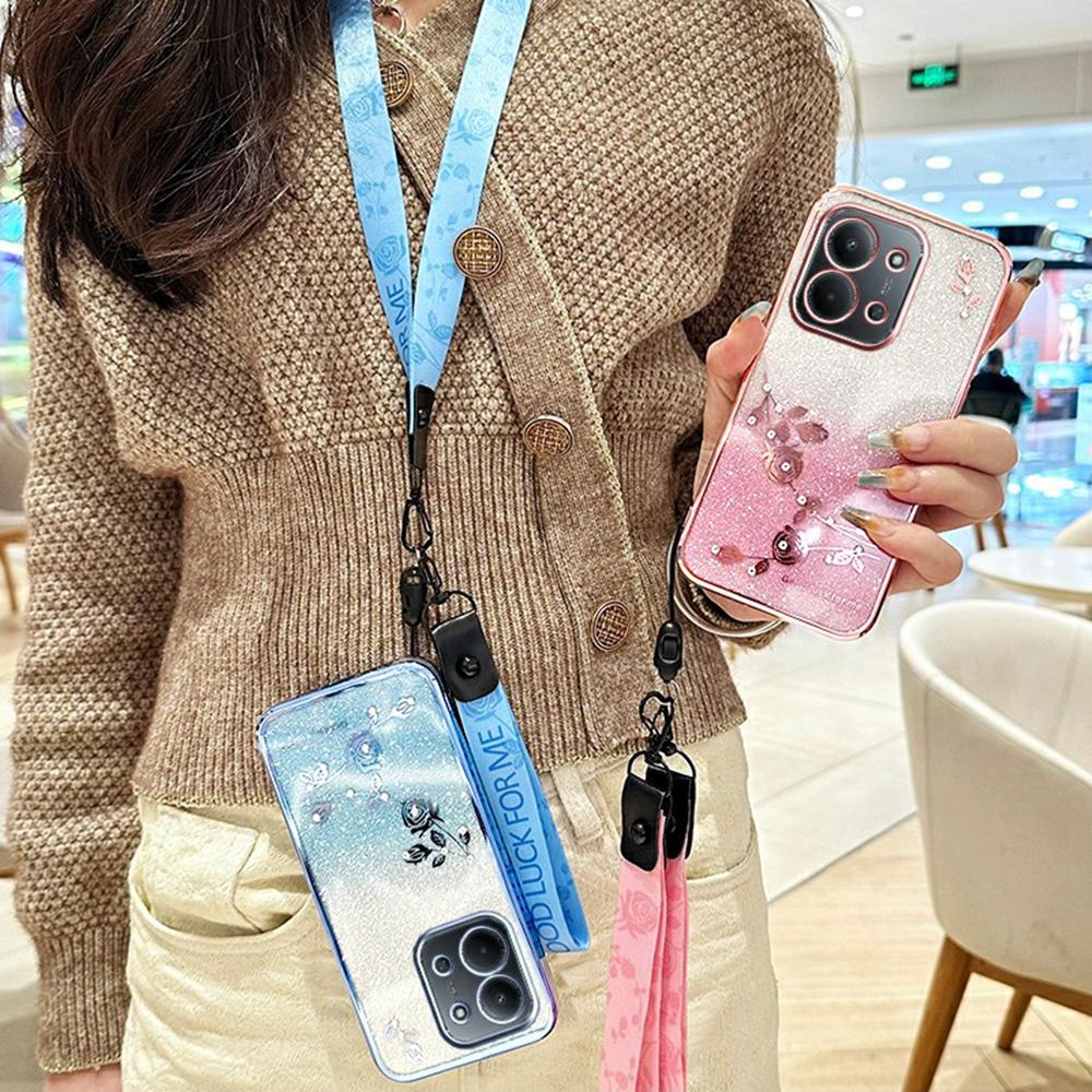 Для Xiaomi Redmi 15C 4G (Глобальный) (171 мм)/Poco C85 4G (171 мм) Чехол с цветочным узором, градиентный чехол для телефона из ТПУ со шнурками