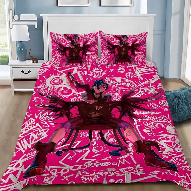 Hot Anime Arcane BeddingSet 3D Print LOL Jinx Adult Boy Girl Bedroom Decoration Duvet Cover Set Single Double Size Bed Linen