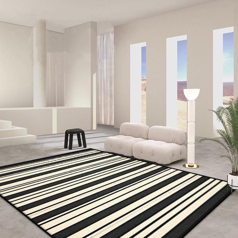 Французский стиль Простой черно-белый полосатый ковер Гостиная Украшение дома Спальня Прикроватный коврик Роскошный Кабинет Гардеробная Нескользящий коврик