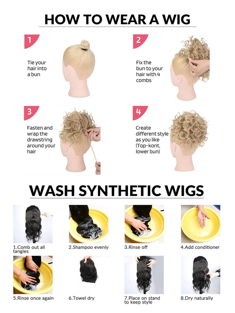 Synthetic Wig Black Messy Bun Elastic Drawstring Bb Clip Loose Wave Big Curly Bun 8 "short Synthetic Ponytail Extension Bun for Use by Women