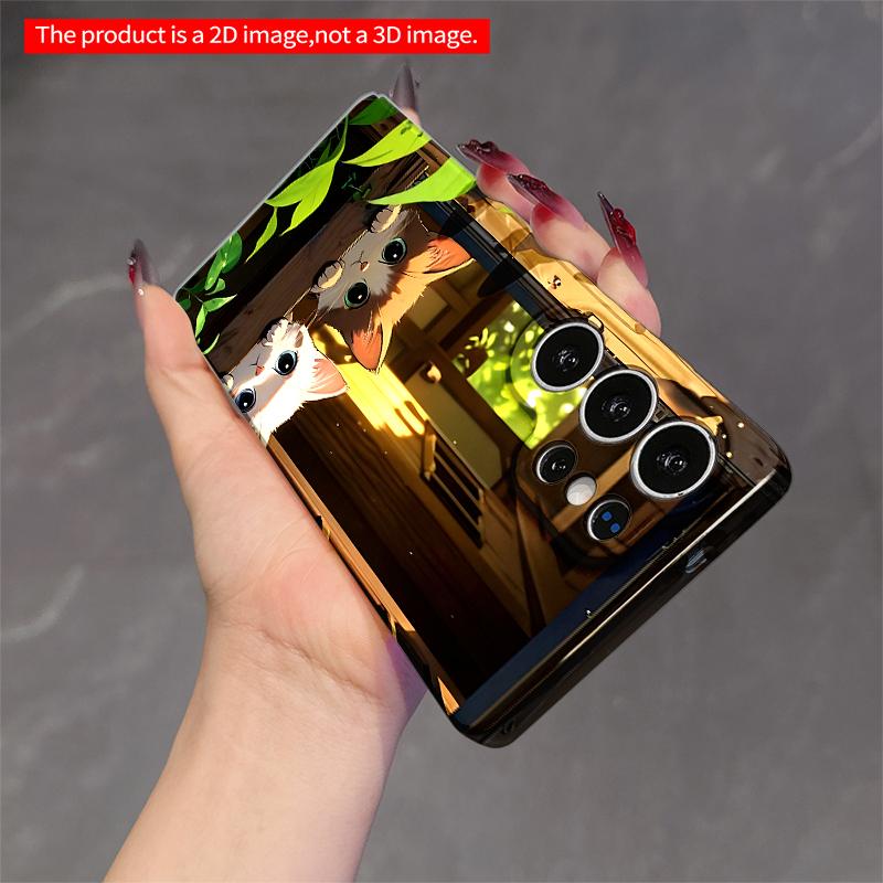 2DFlat Samsung phone case Two Kittens Gazing Through Wooden Window Applicable to Galaxy S23 S24 S25ULTRA S26 A12 A14 A15 A16 A54 A55