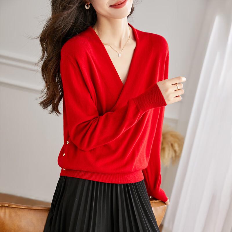 Women's 100% Pure Wool V-Neck Crossover Sweater