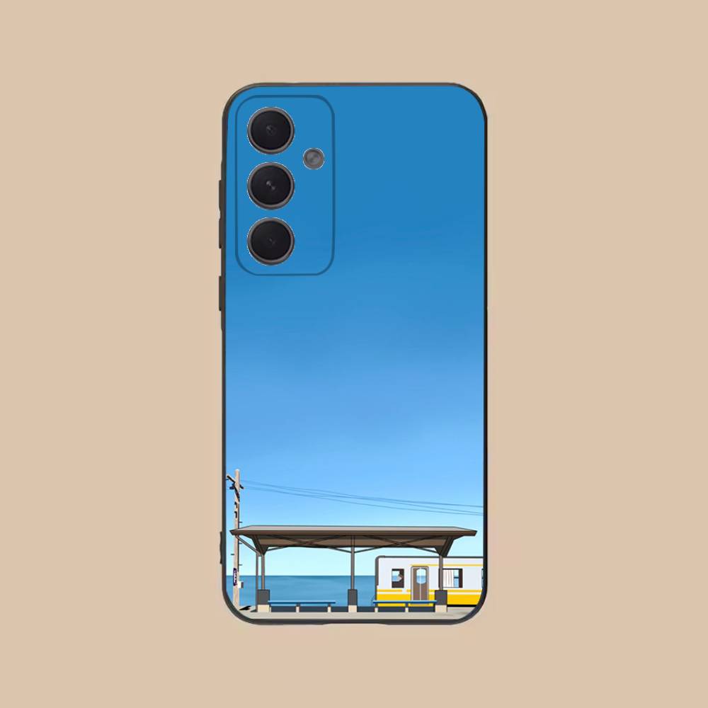 Seaside Station Phone Case For Samsung S25,24,21,22,23,20,S30,Ultra,Plus,Fe,Lite,Note,5G Black Cover