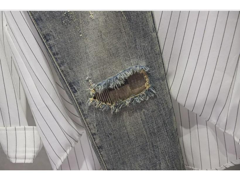 Джинсы облегающего кроя в корейском стиле для мужчин с рваными краями - модные эластичные узкие джинсы весна/лето