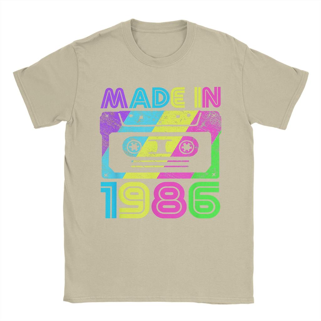 Made In 1986 Cassette Birthday 80s T Shirts Mens Pure Cotton Cool TShirt Round Neck Tee Shirt Short Sleeve Clothes Summer