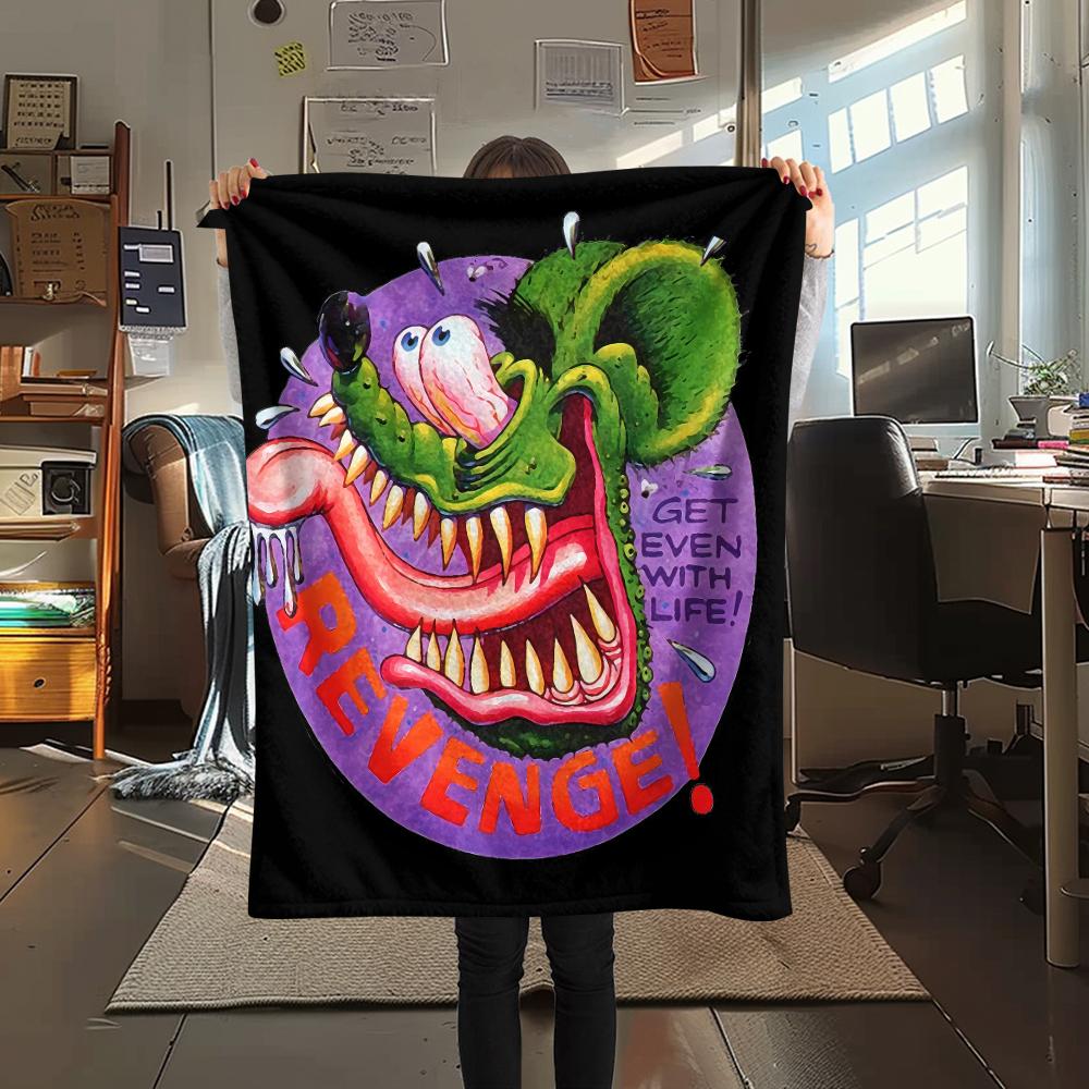 1 шт. Фланелевое одеяло с принтом Rat Fink, Высококачественное, Для всех сезонов, Декор для дома, Тепло и уют, Идеально для рождественских подарков