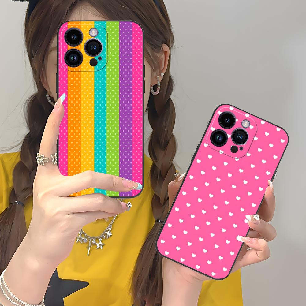 Розовый чехол для мобильного телефона с точками в форме сердца для iPhone 17 16 15 14 13 12 11 X XR XS 8 7 Air Pro Max Plus Mini Цветной чехол Роскошный чехол