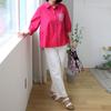 Shiz Madam Ultra Lightweight Shirring Shirt With Pocket Ribbon Print T57340
