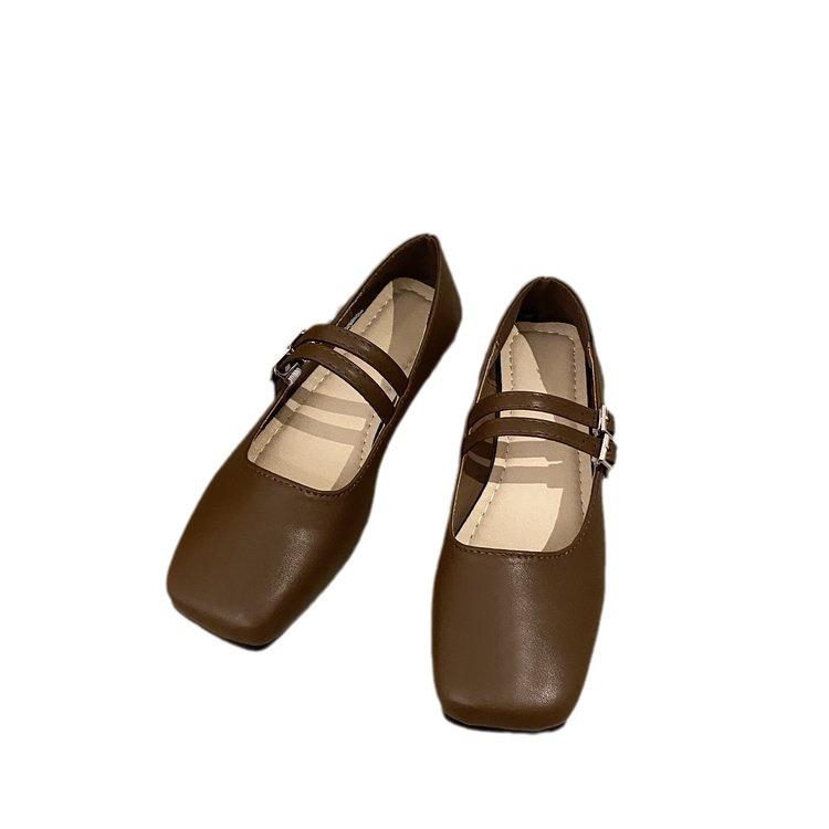 Retro Square Head Shallow Mouth Single Shoes Female Spring and Fall Temperament Fairy Soft Flat Bottom Mary Jane Shoes
