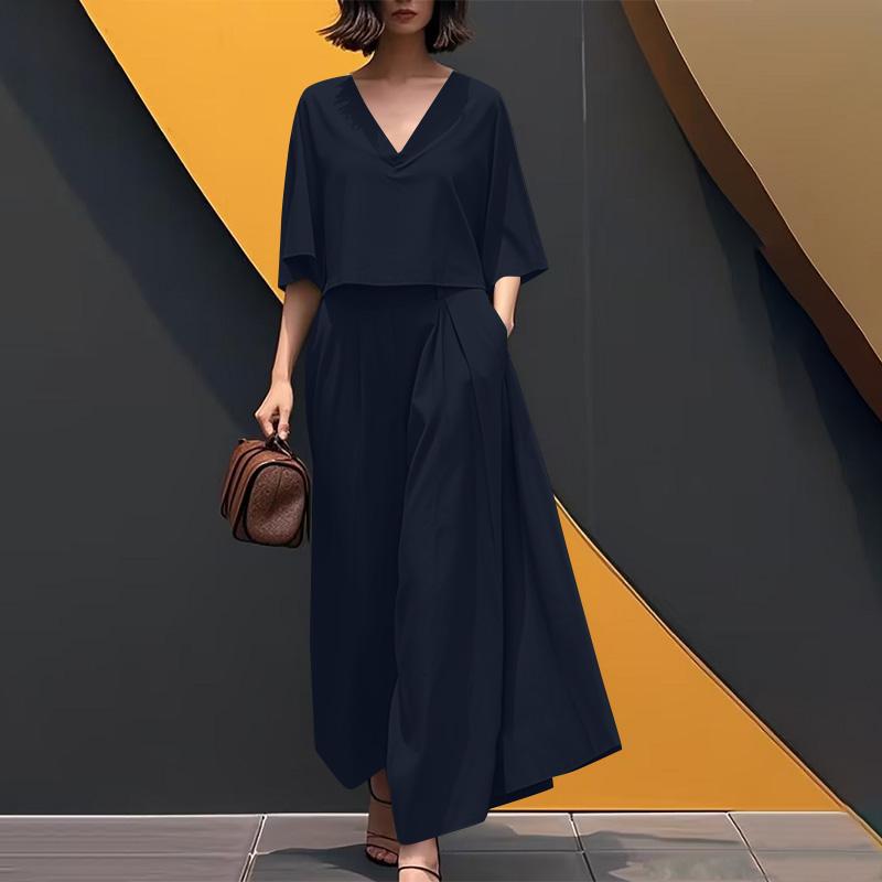 ZANZEA Женская блузка с рукавом 3/4 и широкие брюки, повседневный комплект из двух предметов