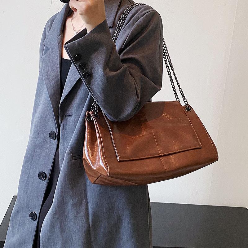 Autumn Winter Large Capacity Women Single Shoulder Bag Solid Color Simple All-Matched Female Handbag High Grade Vintage OL Bag