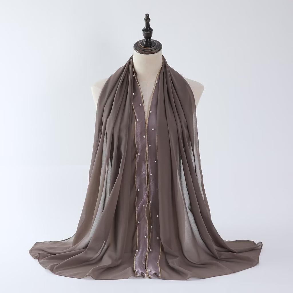Роскошный платок из жемчужного шифона, мягкий однотонный длинный платок, тонкий хиджаб, мусульманский женский головной платок, этнический тюрбан-шаль 70*175 см