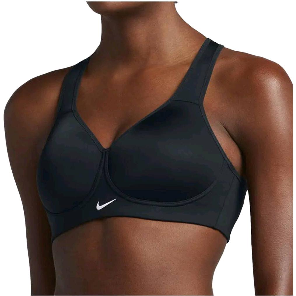 Nike Однотонный спортивный бюстгальтер с принтом логотипа и фиксированными бретелями, женское нижнее белье, черный цвет 833288-010