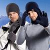 3 Pcs/Set Hat Scarf And Gloves Set Thick Plush Knitted Warm Elastic Ear Protection Five Fingers Windproof Winter Outdoor Cycling Cap Neck Warp Gloves