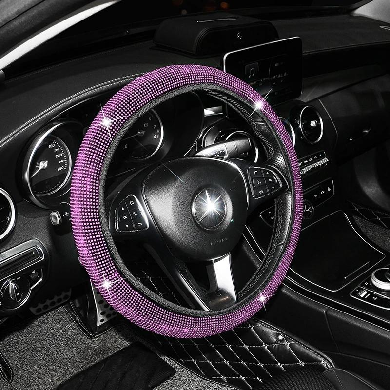 Universal Glitter Diamond Crystal Car Steering Wheel Cover Auto Decoration Auto Styling Car Bling Accessories Interior for Women