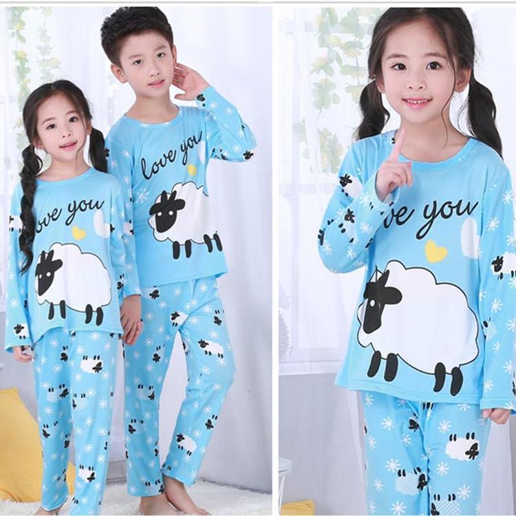 Детская футболка с длинным рукавом и круглым вырезом, мешковатые брюки, хлопковый пижамный комплект с мультяшным принтом, одежда для отдыха