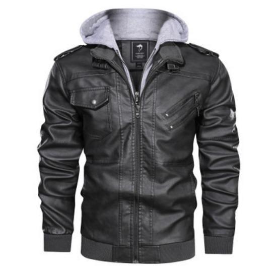 Leather Jacket Men's Slim Fit Zipper PU Jacket Autumn Men's Leather Jacket Coat Black