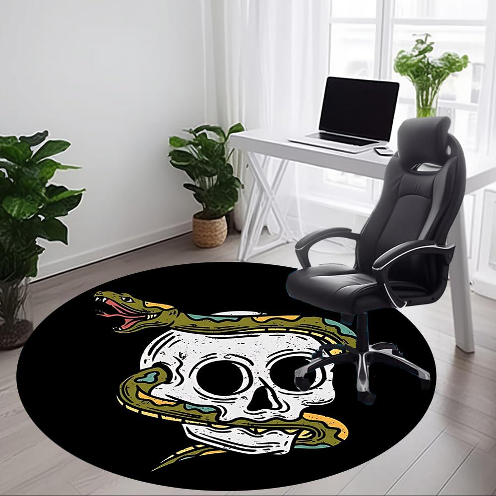 1pc Snake Skull Sticker Chair Carpet for Office, Round Non Slip Durable Large Size Office Carpet, Suitable for Office