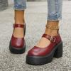 Женская обувь Мэри Джейн, однотонная женская обувь высокого качества на квадратном каблуке с круглой пряжкой и пряжкой на массивной платформе, одноцветная женская обувь