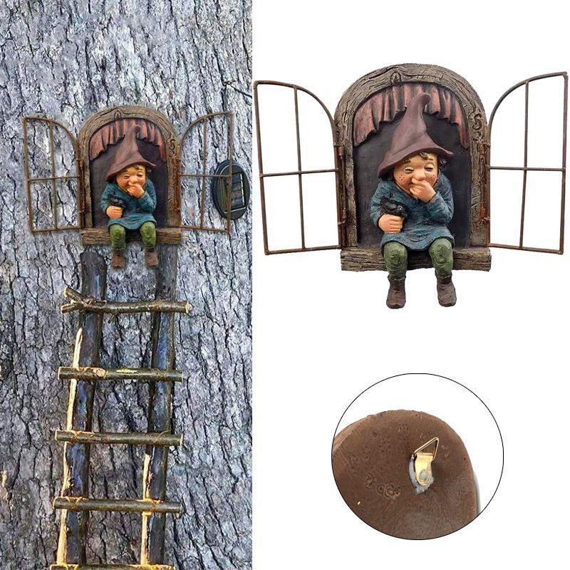 Эльф За Дверь Озорной Гном Садовая Статуя Обниматель Деревьев Уличный Декор Двора Восхитительная Скульптура