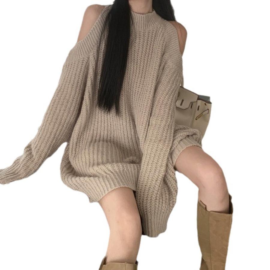 Oversized Ribbed Knit Sweater for Women - Korean Style, Lazy Style, Hole Cutout, Long Sleeve