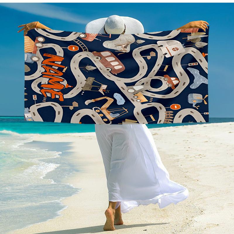 Custom Name Ultra-Soft Beach Towel with excavator Theme,Ideal for Pool - Camping, Diving - Perfect Travel Essential, Vibrant Beach Towel.
