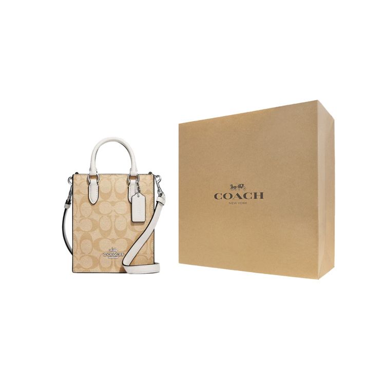 Coach N/S 17 Золотая Плашка с Логотипом Классическая Жаккардовая Фурнитура Покрытый Холст и Кожаная Сумка-Тоут Покупки Сумка Через Плечо Мини Женская Сумка-Тоут Коричневая CJ494-SIGHA