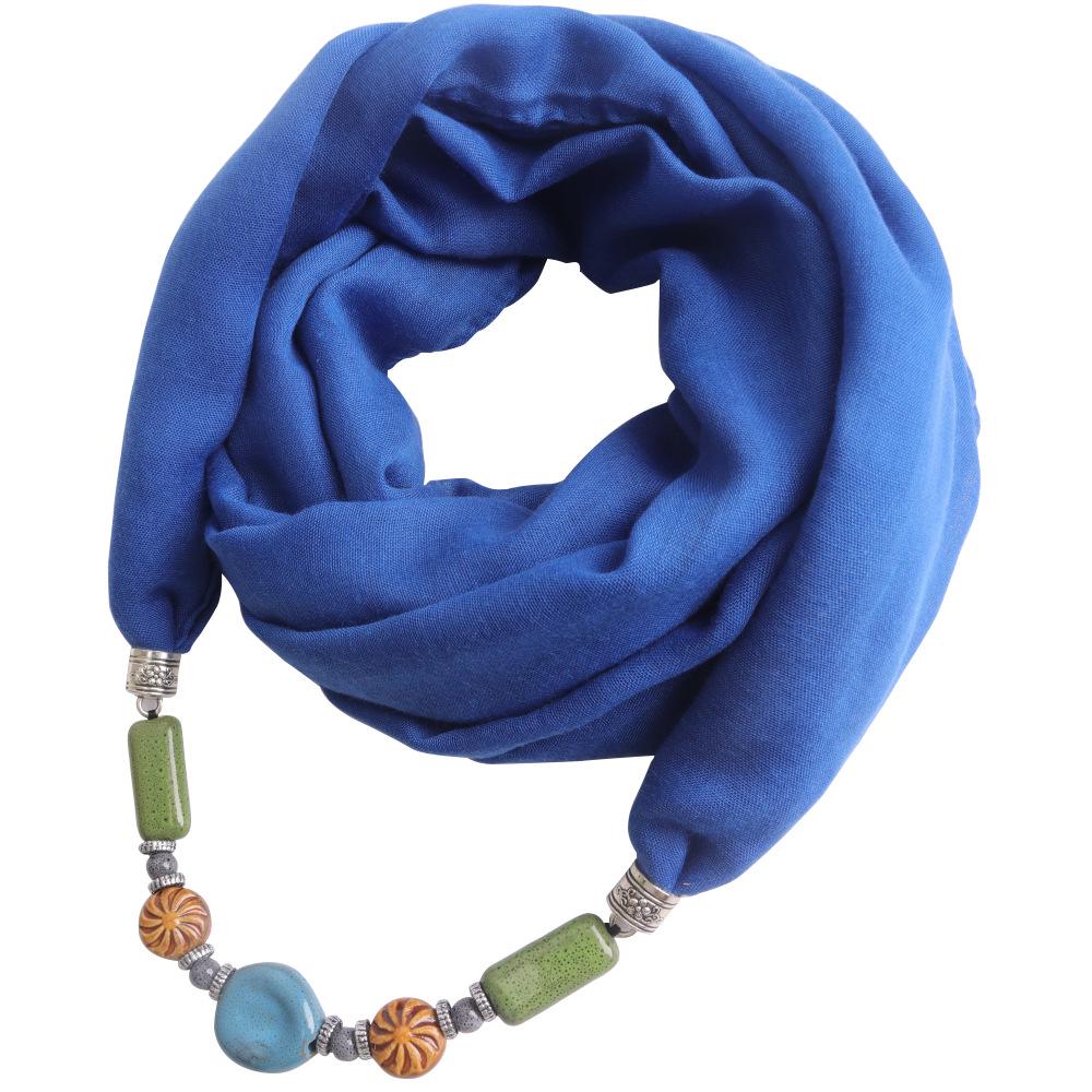 Хлопково-льняной шарф-снуд с подвеской из бусин ручной работы, женский аксессуар 2-в-1 в стиле бохо