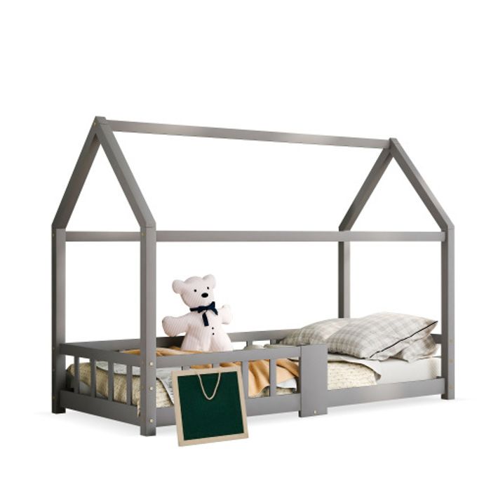 Lit d'appoint - MUVOE - 90 x 200 cm - Bois de pin gris - Avec sommier à lattes - Pour enfant