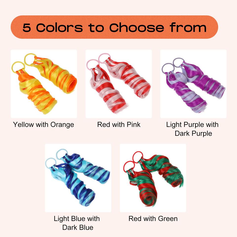 Синтетические красные и зеленые вьющиеся волосы для наращивания хвоста, эластичная резинка для плетения, наращивание волос для хвоста для девочек, вечерние косплей