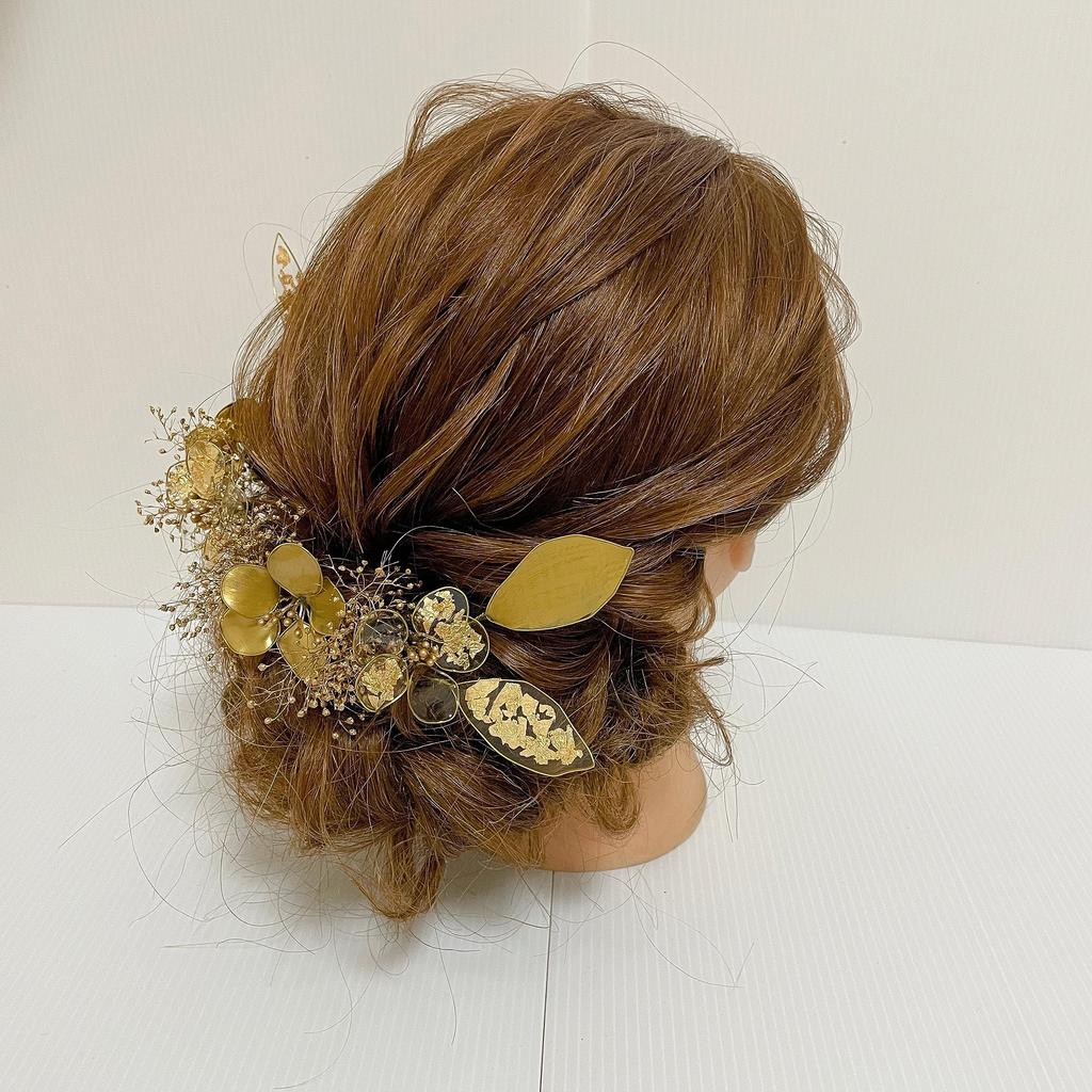 American Flower Hair Head Gold Gold Ornament, Dress, Flowers, Baby's Breath, Leaf, Kimono, Hakama, Coming-of-Age Ceremony, Graduation, Wedding,