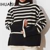 Women's High Neck Striped Knit Top Autumn and Winter Loose Temperament Pullover Sweater