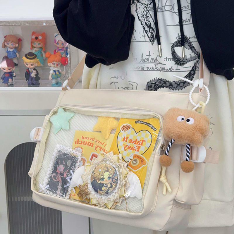 2025 College Style Versatile Ita Bag: Large Capacity Women's Messenger Bag with Transparent Badge Button