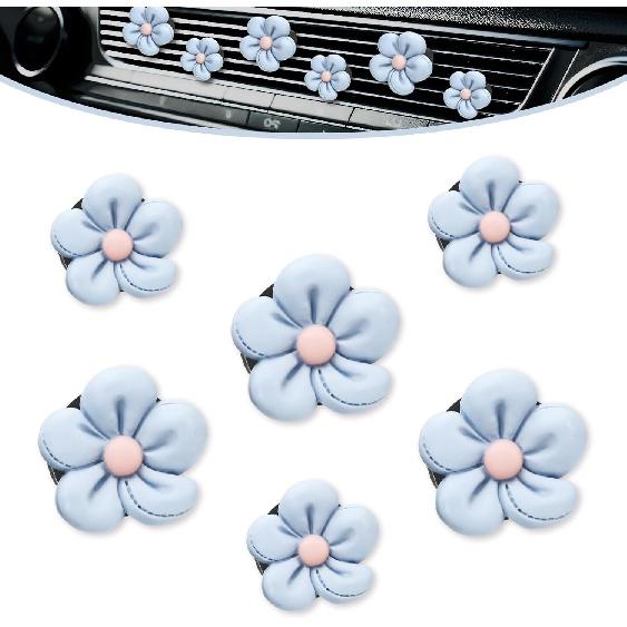 JarThenaAMCS 6Pcs Daisy Floral Car Air Vent Clip Blue Flower Car Air Conditioner Outlet Decoration Cute Resin Interior Charm Ornament For Auto