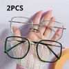 2PCS Oversized Square Myopia Glasses Women Men Fashion Block Blue Light Prescription Nearsighted Optical Glasses