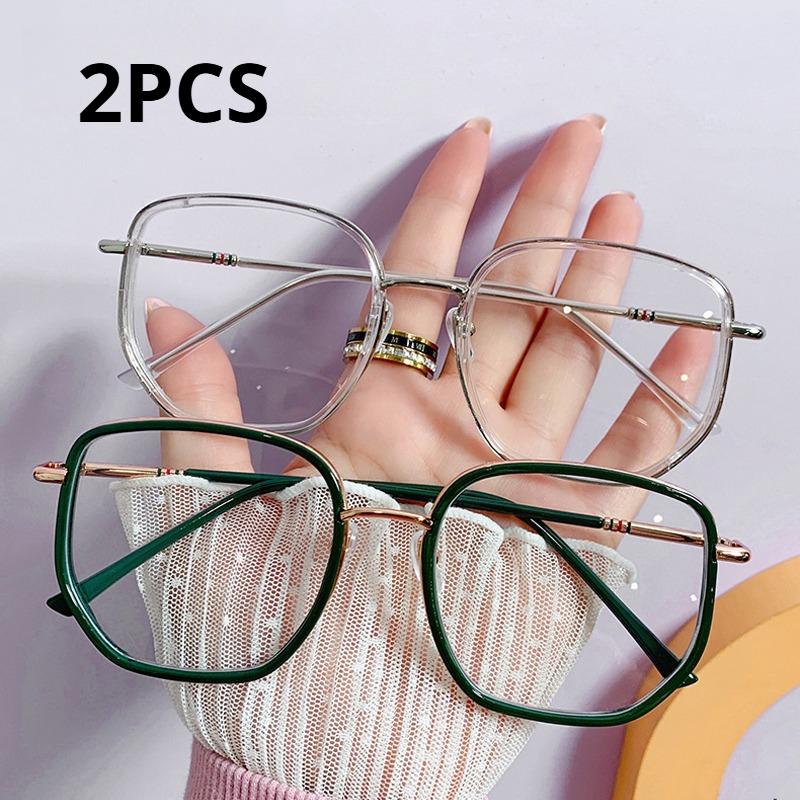 2Pcs Oversized Square Myopia Glasses Women Men Fashion Block Blue Light Prescription Nearsighted Optical Glasses
