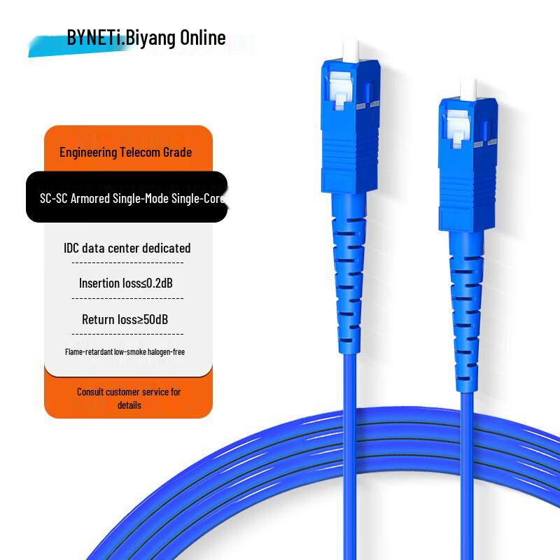 BYNET Telecom-Grade Armored Single-Mode Single-Core Fiber Optic Patch Cable
