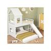 Lit superposé - MUVOE - 140x200cm et 90x200cm - avec toboggan - en pin blanc - sécurisé et amusant