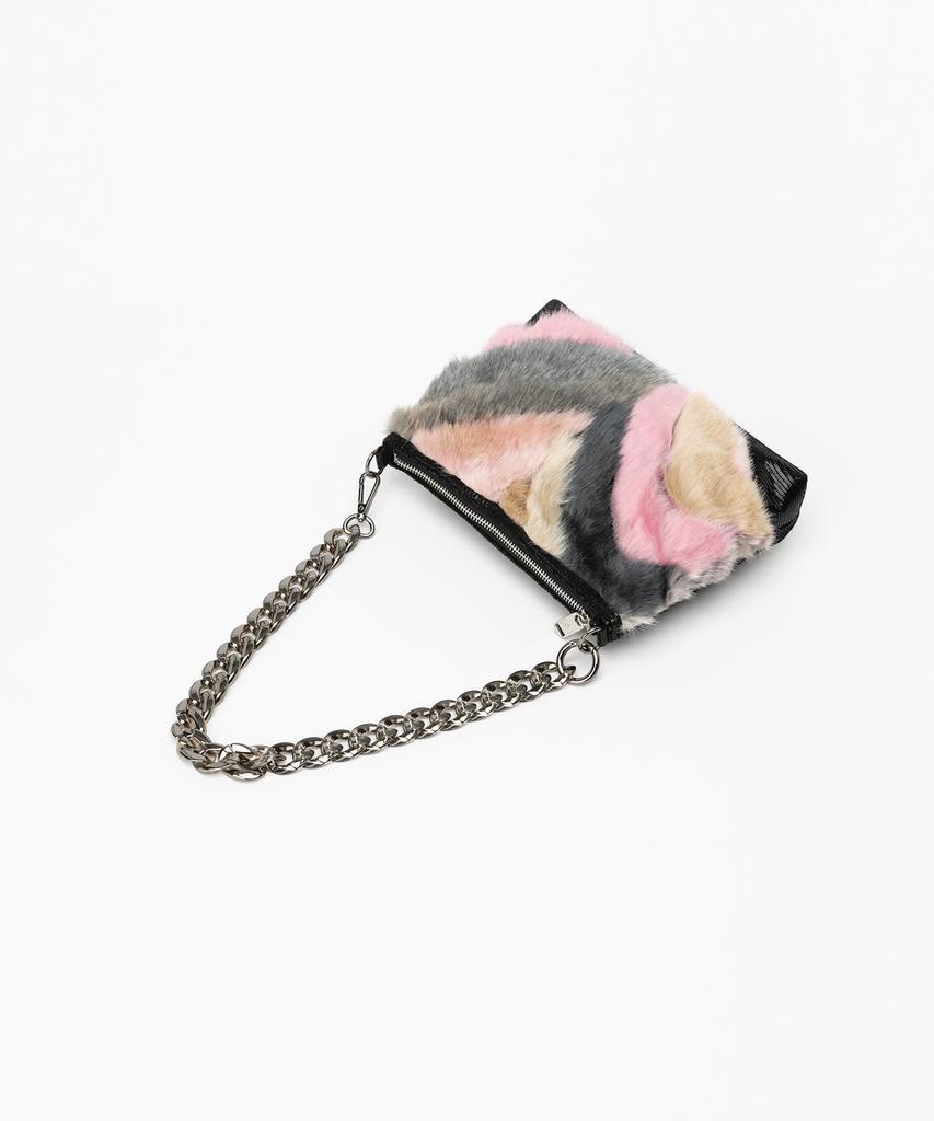 Jina In Ny Colored Fur Top Zip Shoulder Bag
