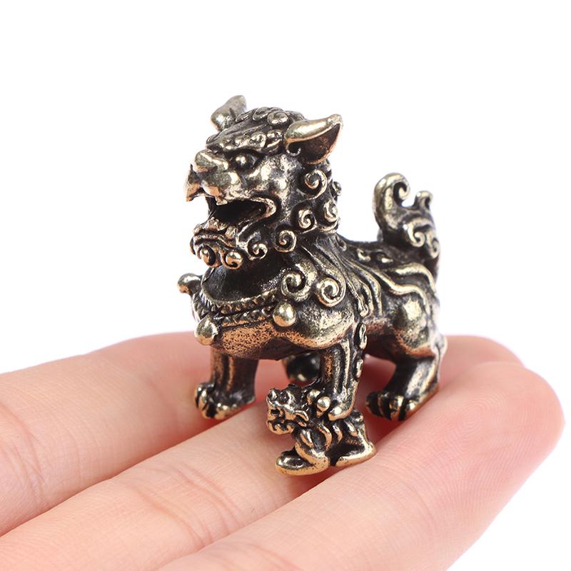 2 шт., статуэтки из чистой меди, счастливого Короля Льва, античная бронзовая статуя китайских животных