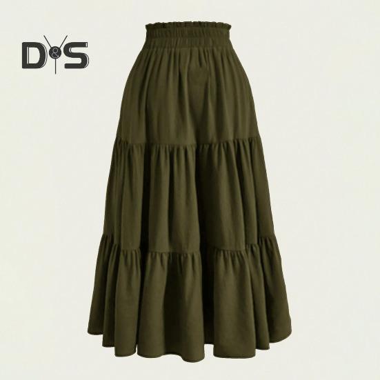 Женская юбка в стиле бохо, эластичная, с высокой талией, регулируемая, с завязками на талии, однотонная, А-силуэт, летняя юбка