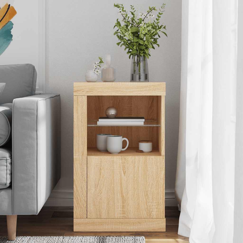 Side Table with LED Lights Sonoma Oak Particleboard