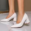 Мода Мода Офис Формальные Туфли Платья Большой Размер Элегантный Острый Носок Однотонные Черные Пу Туфли Лодочки Женские 2025 Белые Квадратный Средний Каблук Туфли Лодочки