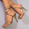 Fashion Sexy Gold Cross Straps Sandals Women 2025 Summer Nightclub Super High Heels Shoes Round Toe Metal Ankle Straps Sandals Women