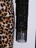 Girls Leopard Print Tassels Latin Dance Outfit Long Sleeve Crop Top Straps Adjustable Pants