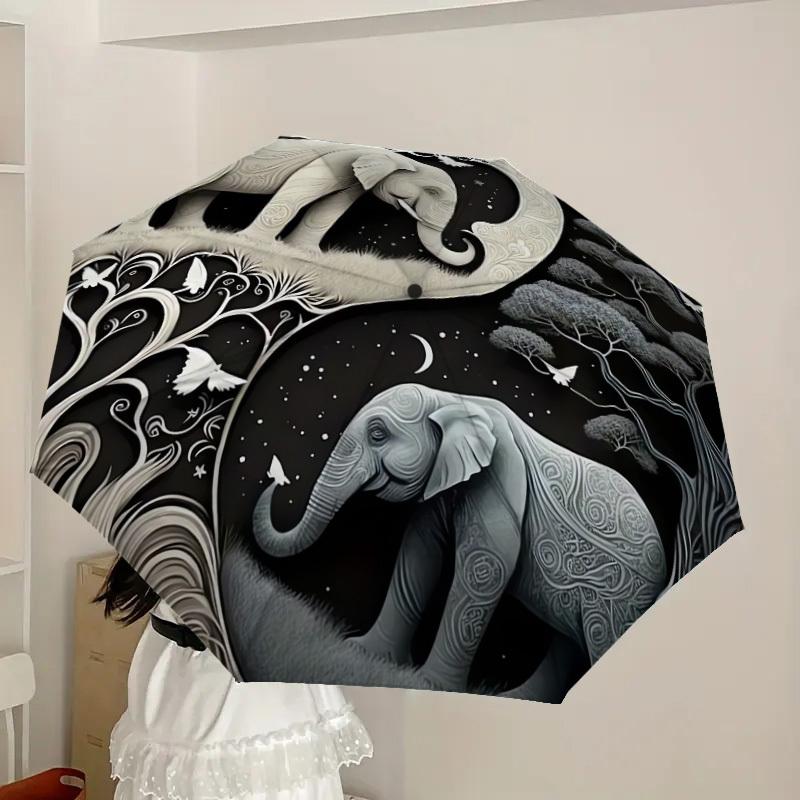 1pc Yin-Yang Elephants Harmony Umbrella with Plastic Handle,Suitable for All Seasons Home Travel Outdoor UmbrellaDD379