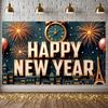 Happy New Year Banner Decorative Elements New Year Decor Event Banner Dark Blue Background Party Backdrop For Festival Public