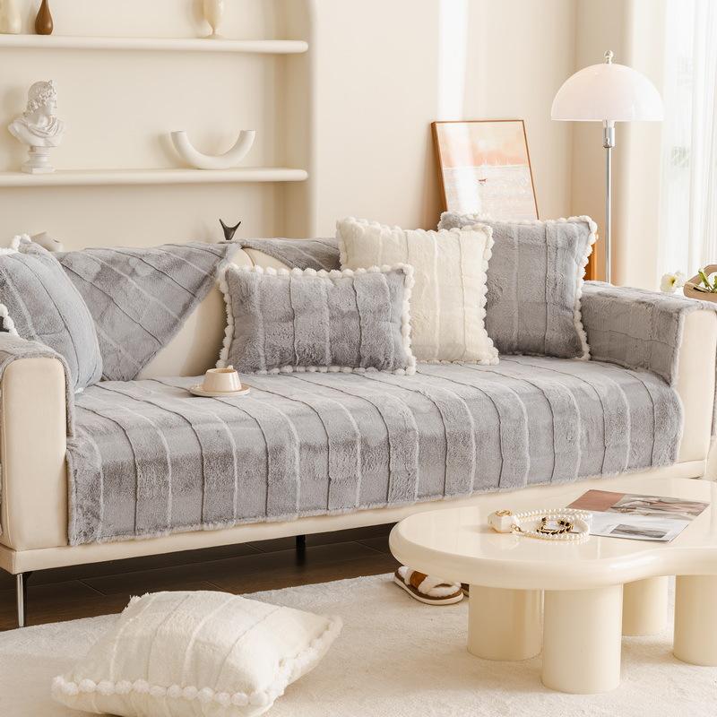 Thickened Fleece Winter Sofa Cushion Cushion Winter Minimalist Modern Seat Cushion Non-Slip Sofa Cover